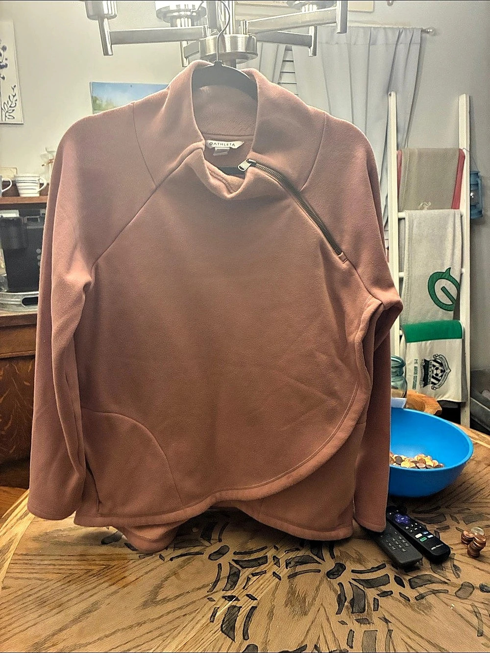 Athleta Cozy Karma Asym Pullover Zip Front Jacket Pink Large
